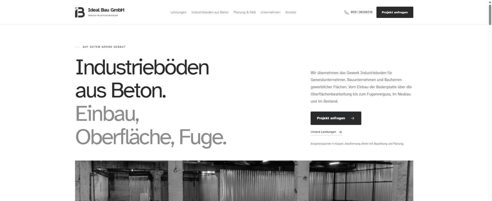 Startseite der Website von Ideal Bau GmbH